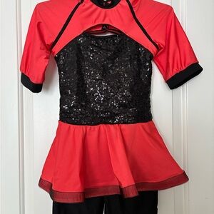 Coral and Black Sequin Dance Costume